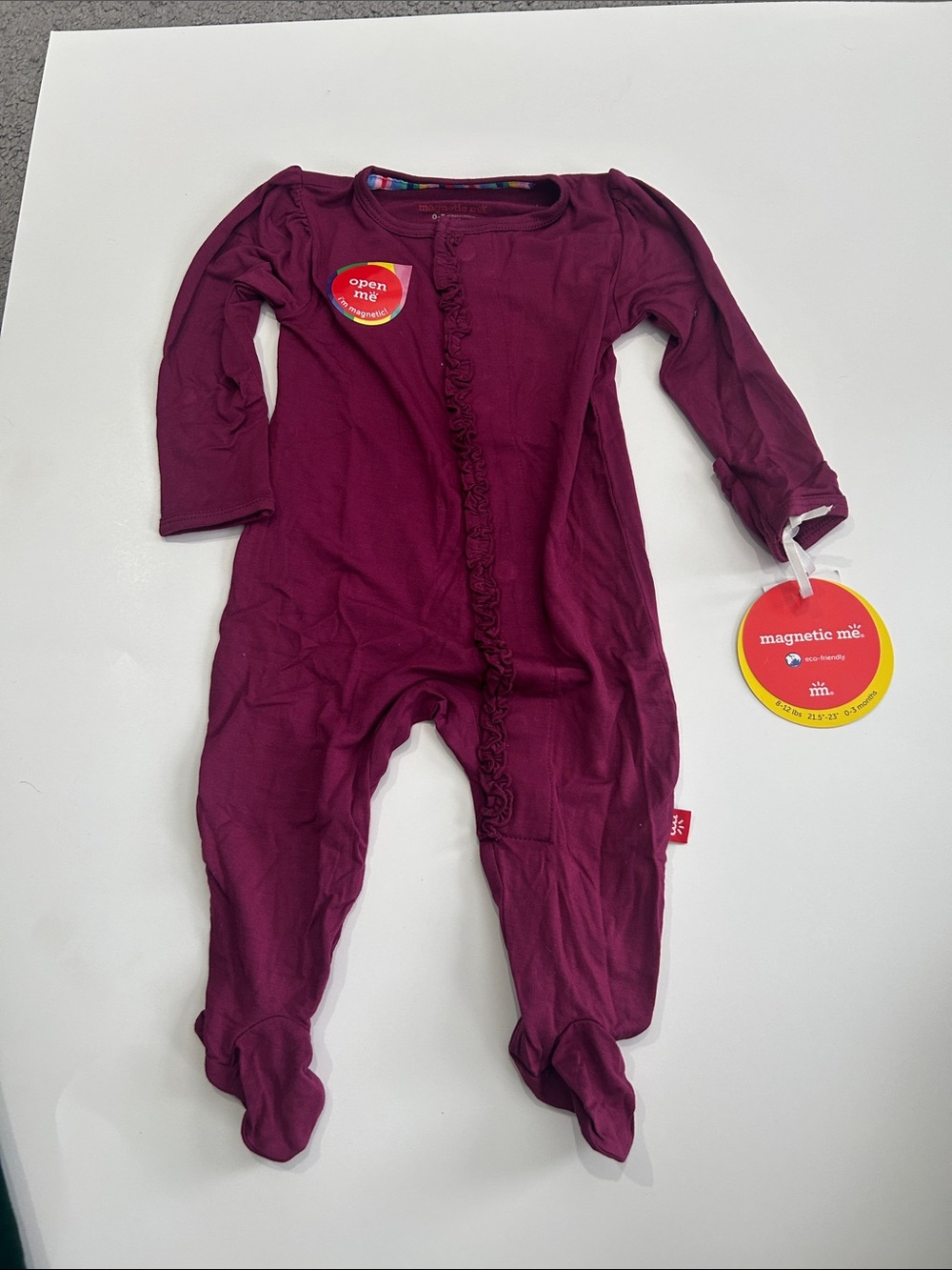 Magnetic Me Deep Plum Ruffle-Front Footed One-Piece